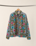 Graue florale Samtjacke