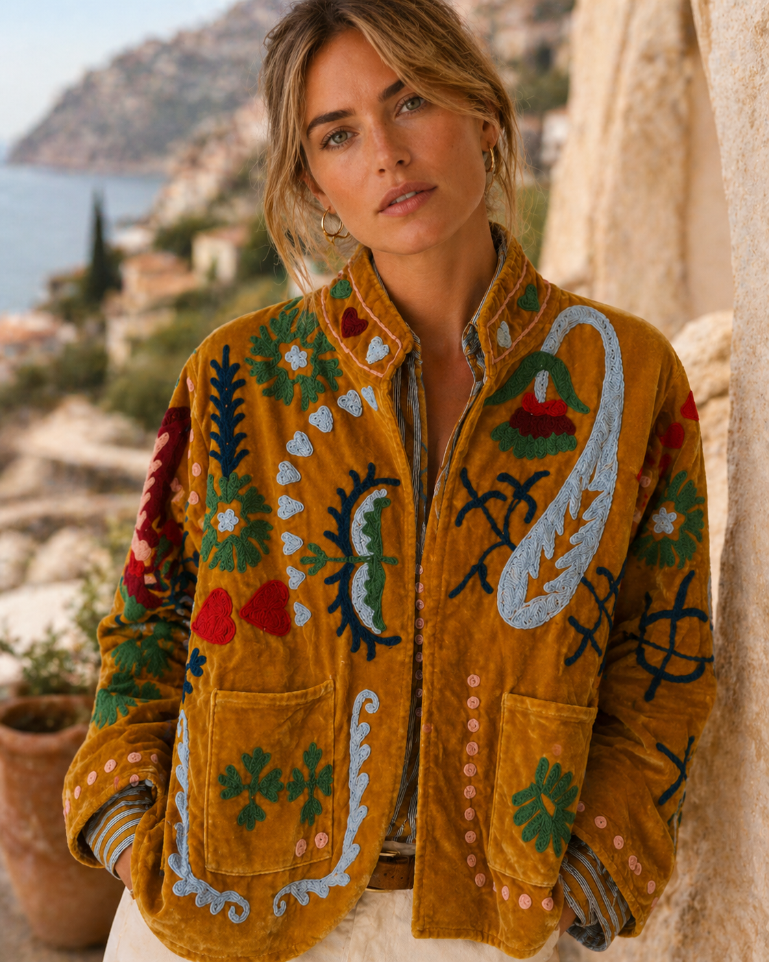 Gelbe Samtjacke "Love"